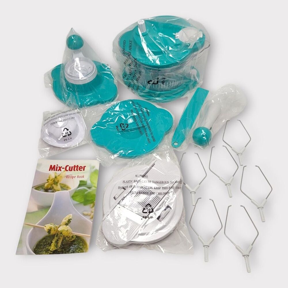 Genius Mix Cutter 6-cup Manual Food Processor kitchen Slice & Chop Set Teal Blue